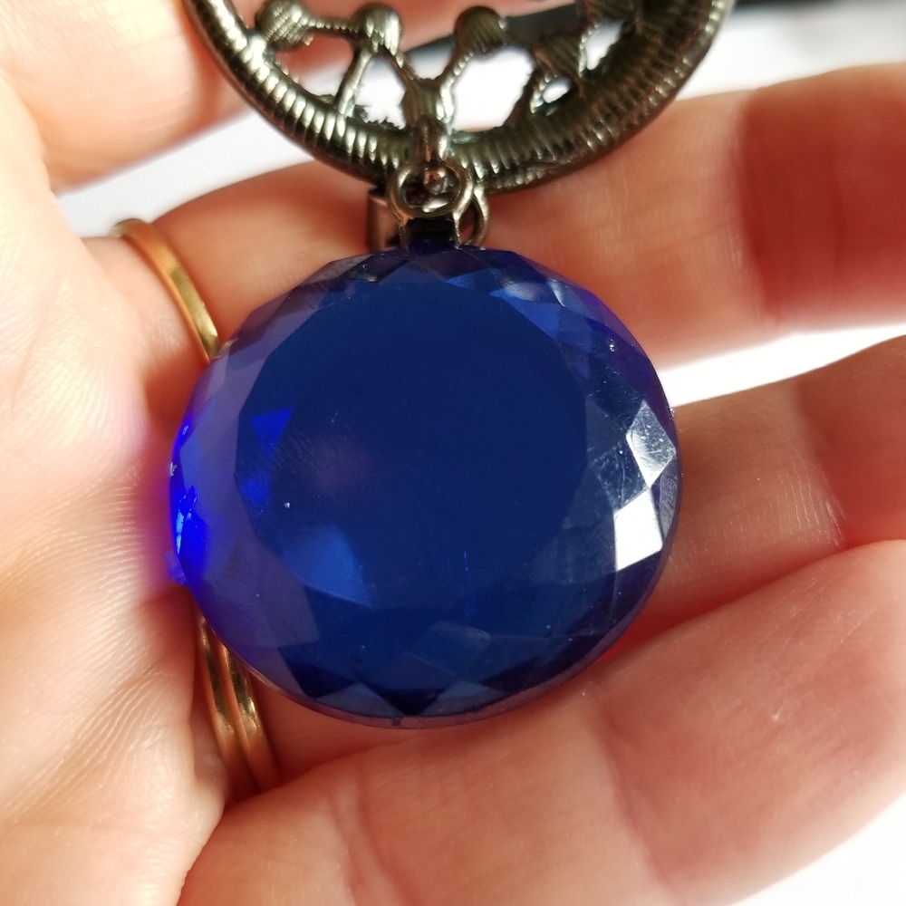 Relisted - Moon pendant blue gem dark silver tone metal lunar celestial - Picture 3 of 10